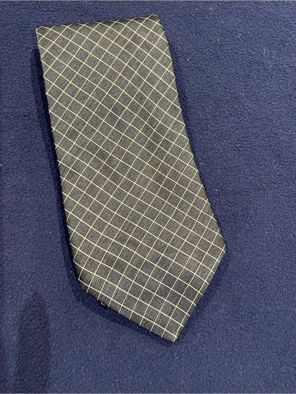 Brooks Brothers Charcoal Tie with Gold/cream Windowpane Grid